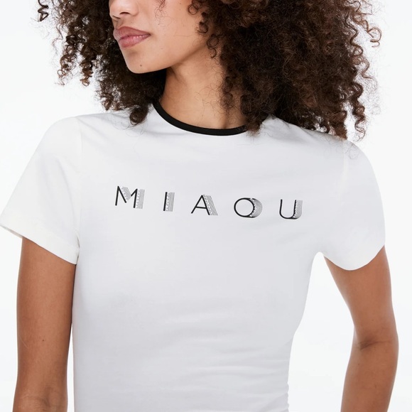 Miaou Tops - Miaou Cream Tee with Black Accents